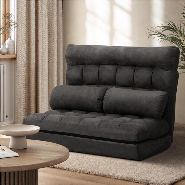 Oikiture Lounge Sofa Bed Floor Recliner 2 seater Chaise Chair Folding Charcoal