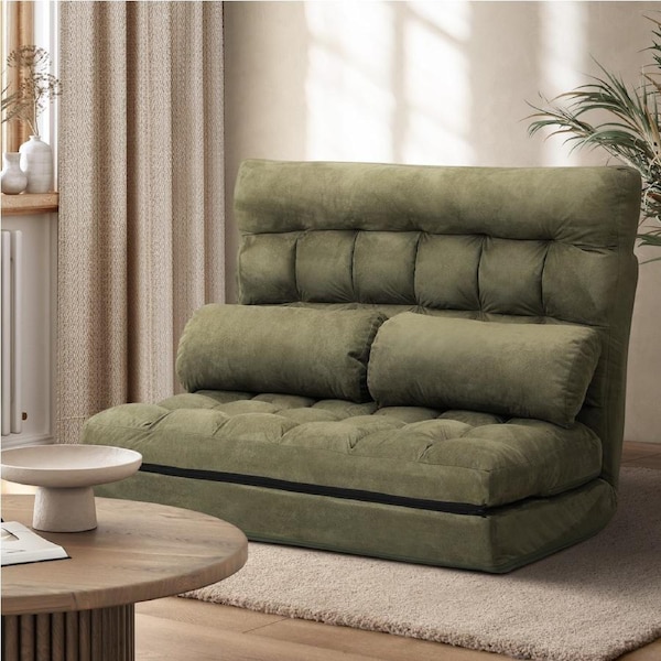 Oikiture Lounge Sofa Bed Floor Recliner 2 seater Chaise Chair Folding Green
