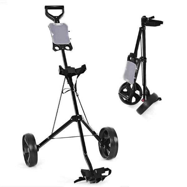 Costway 2-wheels Portable Walking Pull Cart Holder Golf Buggy Lightweight Golf Push Cart Black