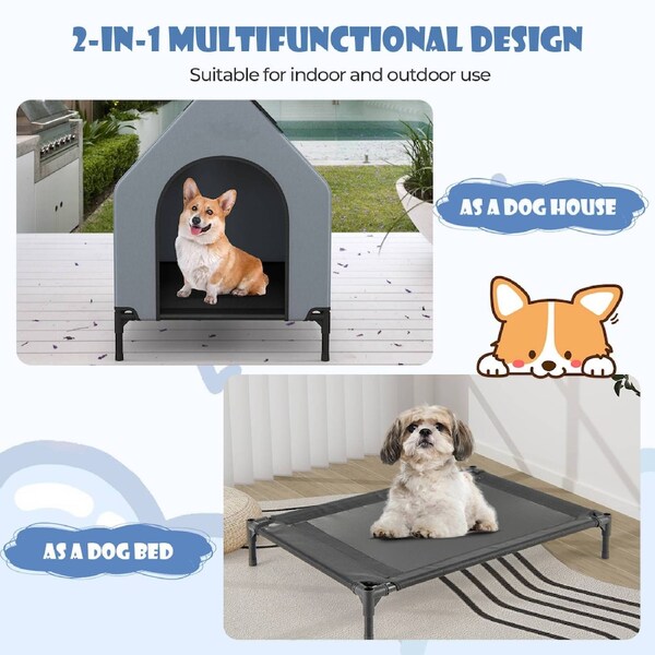 Costway 90*64.5*85.5CM Durable Dog Kennel Outdoor Weatherproof Pet House Puppy Crate Grey