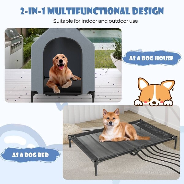Costway 108*106*75CM Durable Dog Kennel Outdoor Weatherproof Pet House Puppy Crate Grey