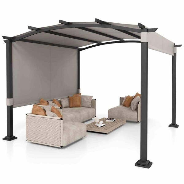 Costway 3x3M Pergola w/ Retractable Sunshade Canopy Outdoor Umbrella Patio Garden Deck Grey