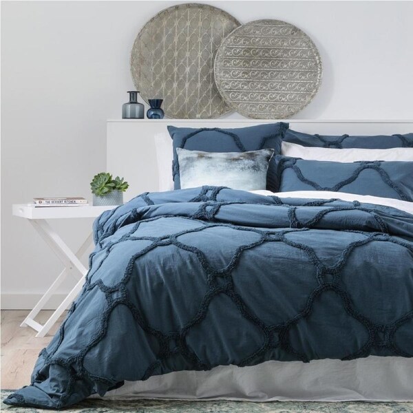Renee Taylor Moroccan Cotton Tufted Quilt Cover Set Twilight Queen