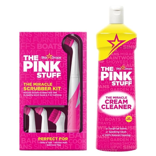 The Pink Stuff The Miracle Scrubber Kit + The Pink Stuff Cream Cleaner 500ml Bundle
