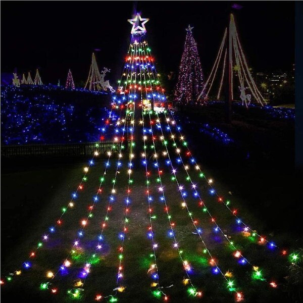 Solar LED Star Waterfall Lights Christmas Tree Decor String Lights 4 Color