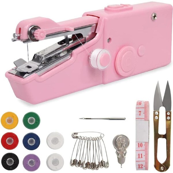 Handheld Electric Sewing Machine Set Home Portable Mini Sewing Machine Pink