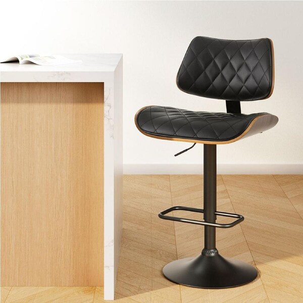 1x Artiss Bar Stool Kitchen Dining Chairs Gas Lift Stool Wooden Leather Black