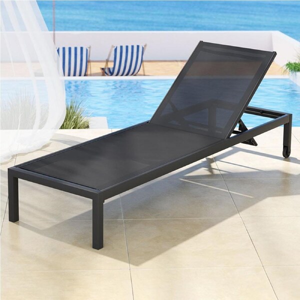 197cm Gardeon Sun Lounge Outdoor Lounger Patio Furniture Aluminium Wheels Pool Black