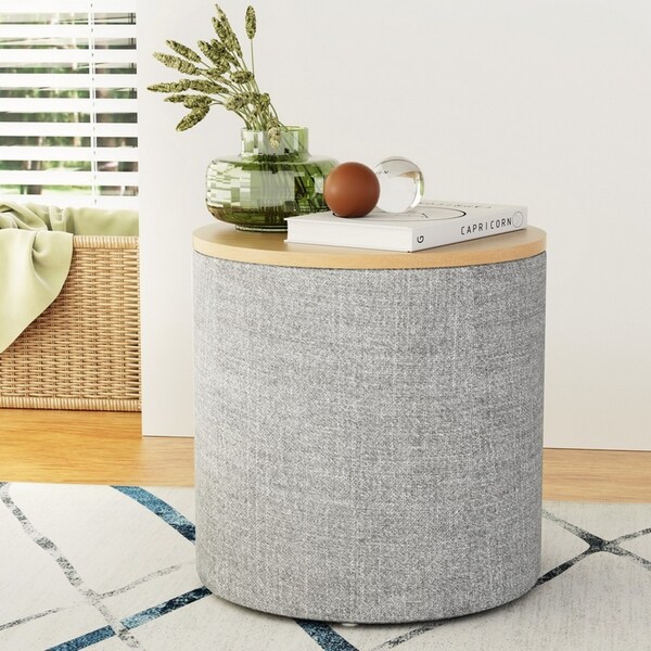 40cm Artiss Storage Ottoman Blanket Box Linen Round Grey