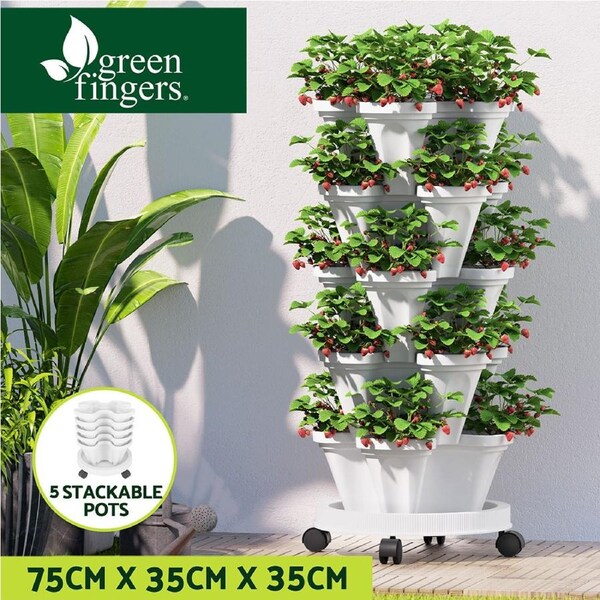 Green Fingers Garden Bed 5 Tier Vertical Garden Strawberry Stackable Planters Herbs Petunias