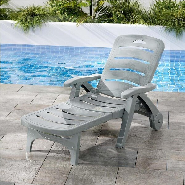 186cm Gardeon Sun Lounger Folding Lounge Chair Wheels Patio Outdoor Furniture Grey