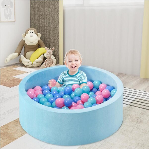 PlayPals Foam Ball Pit Soft Round Ball Pool Playpen Fence with 200 Balls Blue