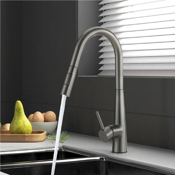 Kitchen Mixer Tap Pull Out Faucet 2-Mode Sink Basin Swivel Grey