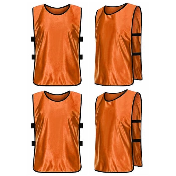 4 Pack Pinnies Scrimmage Vests Soccer Bibs Team Practice Jerseys Training Vest for Adult L Size Orange