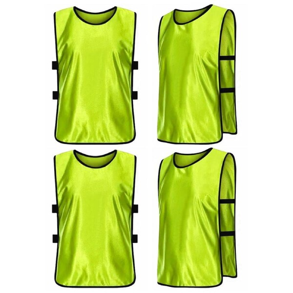 4 Pack Pinnies Scrimmage Vests Soccer Bibs Team Practice Jerseys Training Vest for Large Adult XL Size Fluo Green