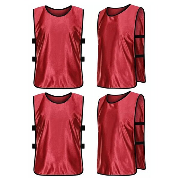 4 Pack Pinnies Scrimmage Vests Soccer Bibs Team Practice Jerseys Training Vest for Large Adult XL Size Red
