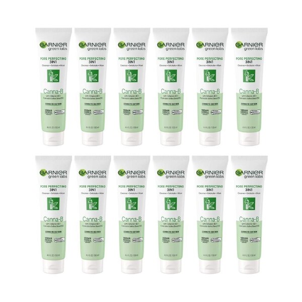 12x Garnier Green Labs Pore Perfecting 3 in 1 Cleanse Exfoliate Mask Canna B 130ml