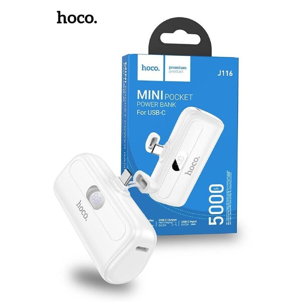 Hoco J116 5000mAh Pocket Power Bank with USB-C Connector - White