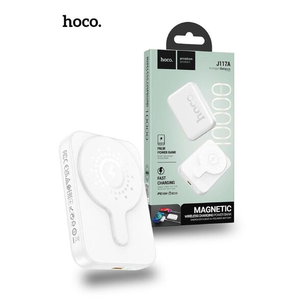 Hoco J117A-10W 20W 10000mAh Magnetic Wireless Charging Power bank - White