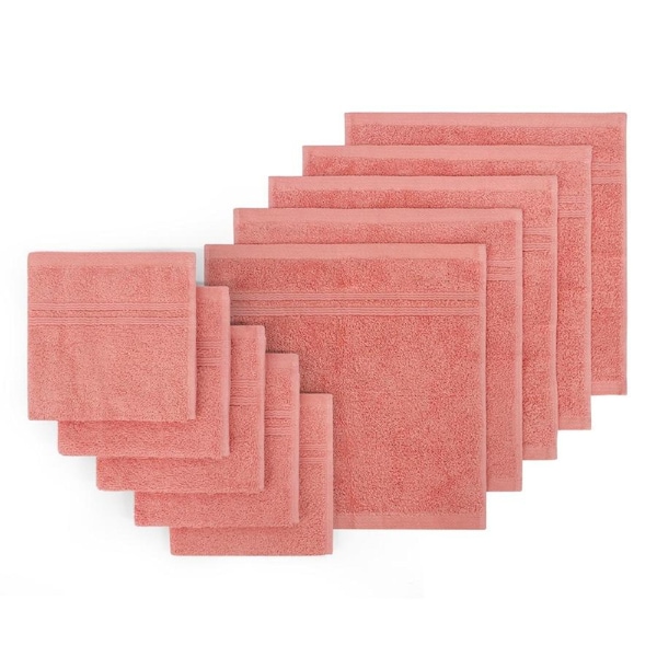 LINENOVA 100% Cotton Face Towels Washers Set(10 Pack) - Coral
