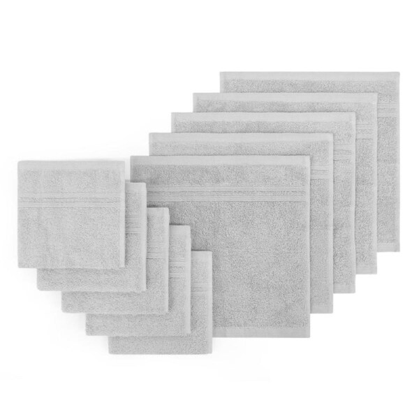 LINENOVA 100% Cotton Face Towels Washers Set(10 Pack) - Silver Grey