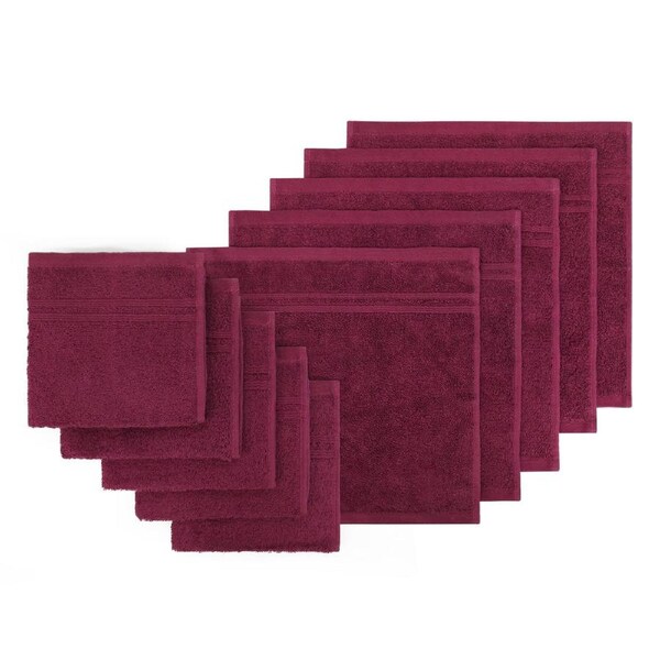 LINENOVA 100% Cotton Face Towels Washers Set(10 Pack) - Burgundy