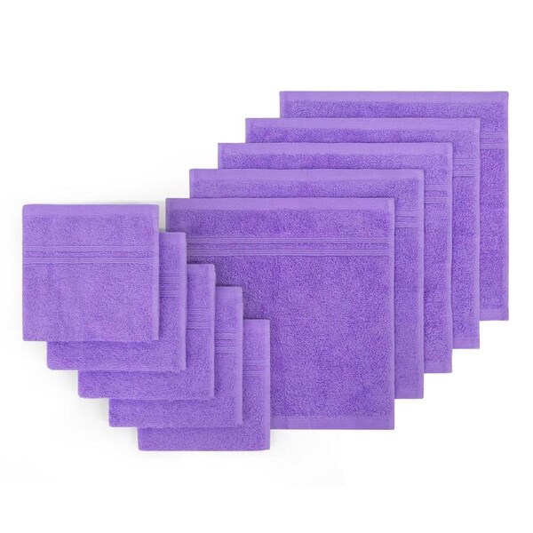 LINENOVA 100% Cotton Face Towels Washers Set(10 Pack) - Lavender