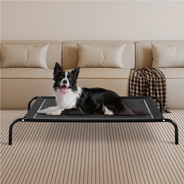 Petzly Cooling Elevated Pet Dog Bed Washable Breathable Mesh Heavy Duty XL Black