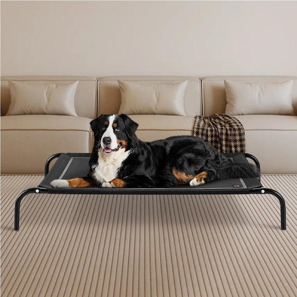 Petzly 90x137cm Large Elevated Trampoline Raised Pet Dog Bed Washable Breathable Mesh Black