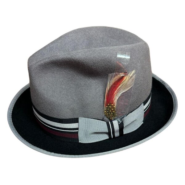 Mens 100% Lana Wool Trilby Fedora Hat in Grey/Black - One Size