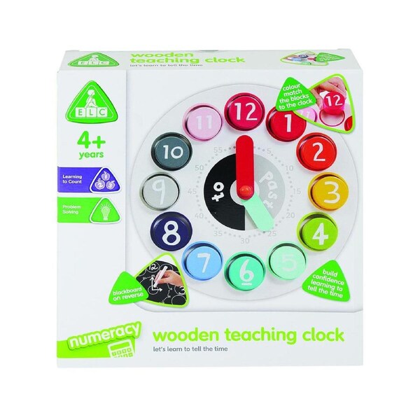 ELC Wooden Time Teaching Clock Kids/Childrens Toy 4y+