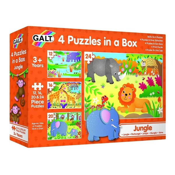 Galt 4 Puzzles In A Box Jungle Kids/Childrens Educational Jigsaw Toy 3y+