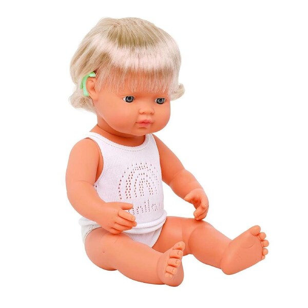 Miniland Baby Doll Caucasian Girl w/ Hearing Aid 38cm Kids Pretend Play Toy 3+