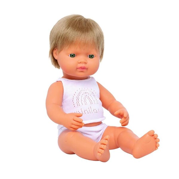 Miniland Baby Doll Caucasian Dark Blonde Boy 38cm Kids Pretend Play Toy 10m+