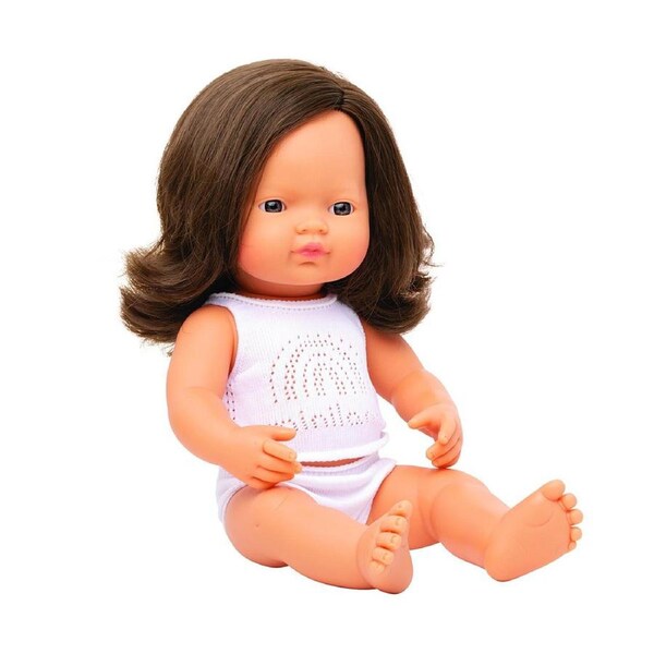 Miniland Baby Doll Caucasian Brunette Girl 38cm Kids Fun Pretend Play Toy 10m+