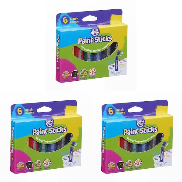 3x 6pc Little Brian Paint Sticks Classic Colours Creative Kids/Childrens Toy 3+