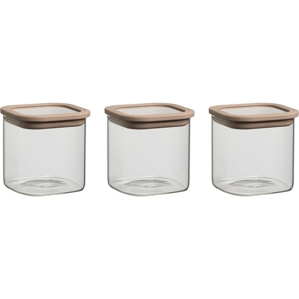 3pc Ecology Store Square Canister Container Pantry Storage w/ Lid Set Clear
