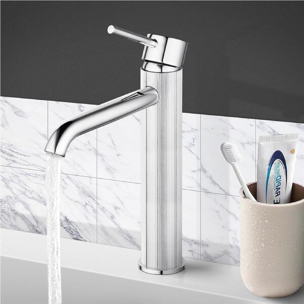 ACA Brass Tall Round Basin Mixer Tap Bench Top Vanity Chrome Spout Faucet knurled