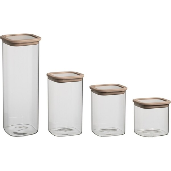 4pc Ecology Store Square Canister Container Pantry Storage w/ Lid Set Clear