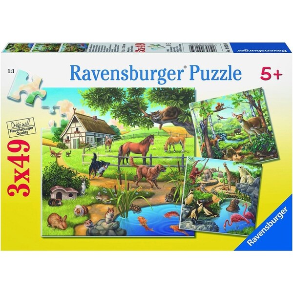 3x49pc Ravensburger Forest Zoo & Pets Kids/Childrens Jigsaw Puzzle Toy 5+