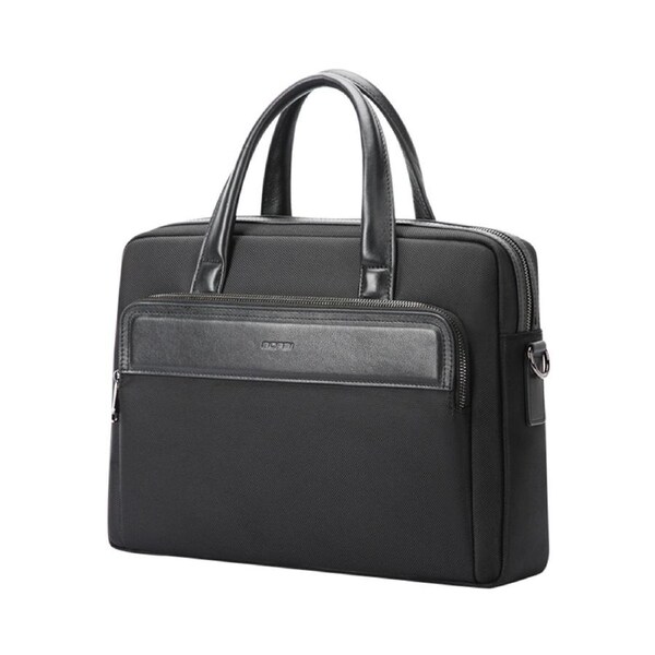 BOPAI Luxury Business Shoulder Bag Leather Briefcase 14 Inch Laptop HandBag Black