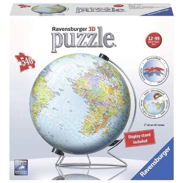 540pc Ravensburger World Globe 3D Jigsaw Puzzle Interactive Play Toyball 10+
