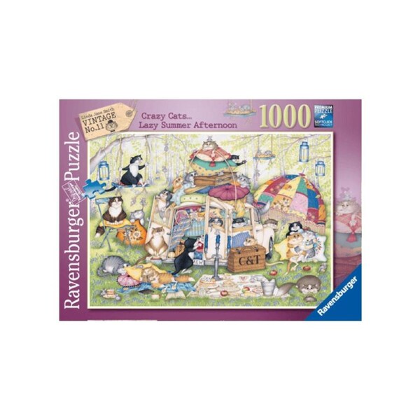 1000pc Ravensburger Crazy Cats The Good Life Themed Jigsaw Puzzle Pieces Set