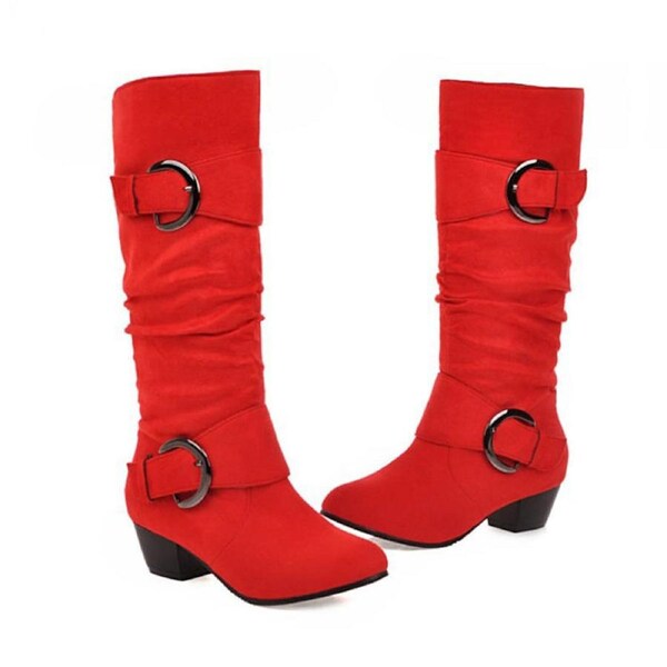 Nevenka Womens Closed Round Toe Mid Heel Boots Buckle Casual Boots-Red 38