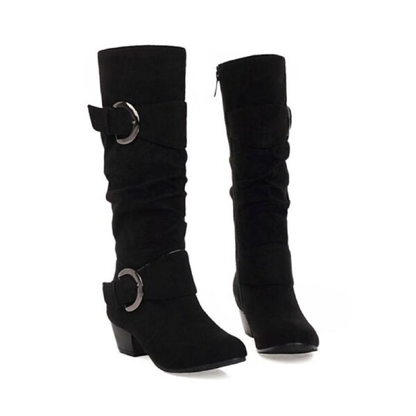 Nevenka Womens Closed Round Toe Mid Heel Boots Buckle Casual Boots-Black 43