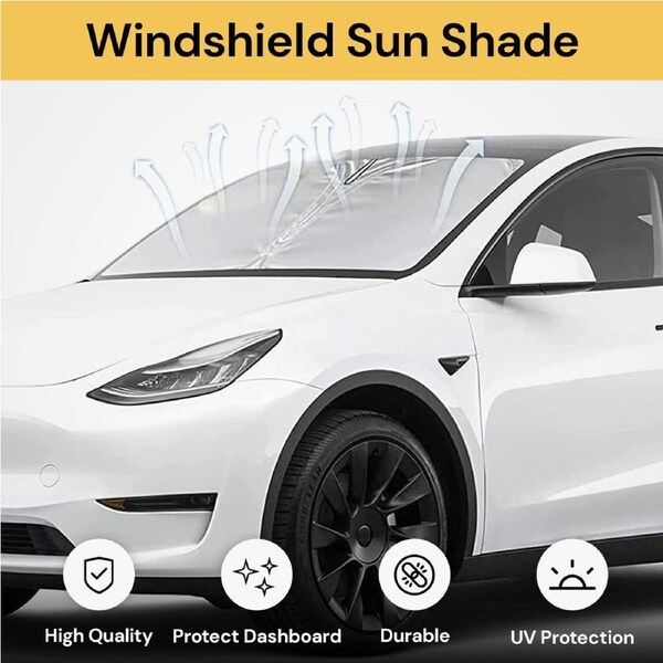 Tesla Model 3 and Y Front Windshield Sun Shade - Custom Fit - Black, Silver