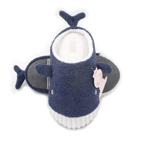 Nevenka Cute Soft Plush Whale Slippers Home Shoes for Adult-Blue 38-39