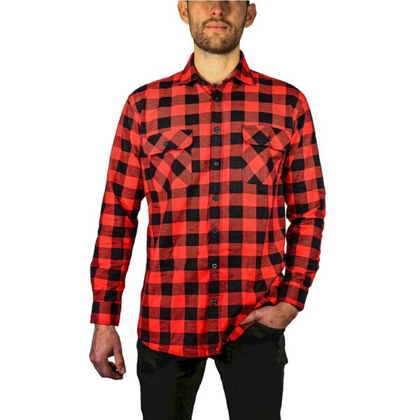 Mens 100% Cotton Flannelette Shirt Long Sleeve Check Authentic Flannel - Red/Black 3XL
