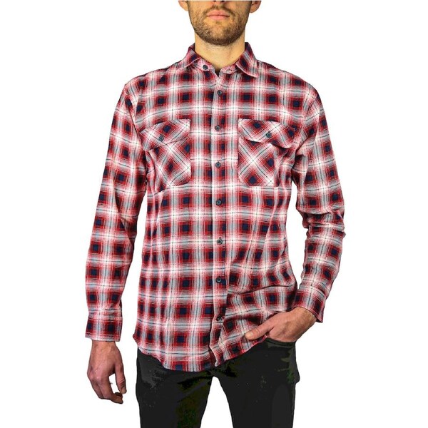 Mens 100% Cotton Flannelette Shirt Long Sleeve Check Authentic Flannel - Red/Navy 9XL