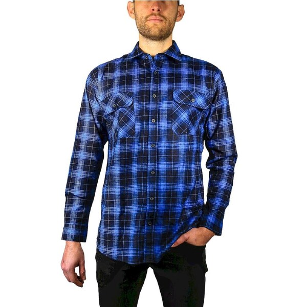 Mens 100% Cotton Flannelette Shirt Long Sleeve Check Authentic Flannel - Blue 6XL